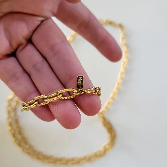 Vintage Gold Tone Double Chain Necklace with Textured Link Layered Retro Jewelry - Picture 4 of 10